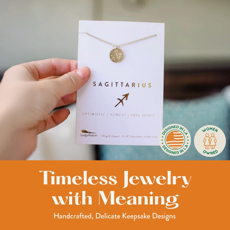 Lucky Feather Zodiac necklaces for women | Sagittarius 14K Gold-Plated Astrology Pendant for Girls | Horoscope Sign Zodiac gift | Great Christmas Stocking Stuffer | Trendy Birthday Jewelry Gift | 16â€ - 18â€ - Image 5